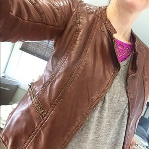 Brown faux leather moto jacket Xhiliration small